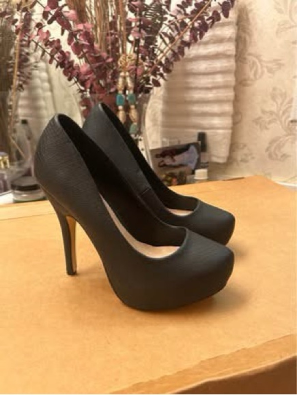 New Mix No 6 Classic Black Faux Snake High Heels Platform Pumps Size 6